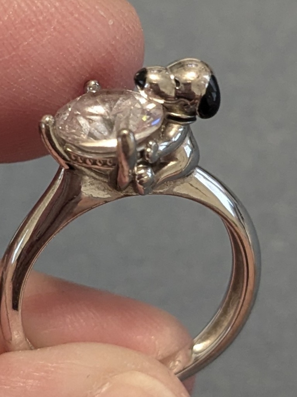 Snoopy 3D CZ Sterling Silver Ring Size 5